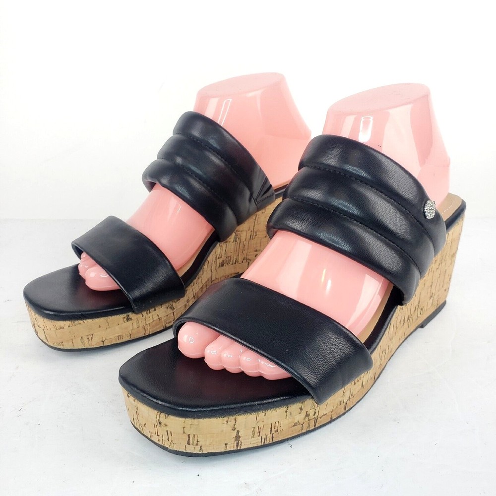 Anne Klein Slide On Sandals Nabeel Black Open Toe Casual Leather size 9.5 M